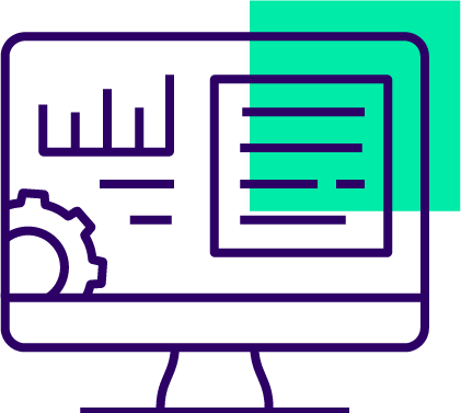 Graphic of a computer with data on the screen